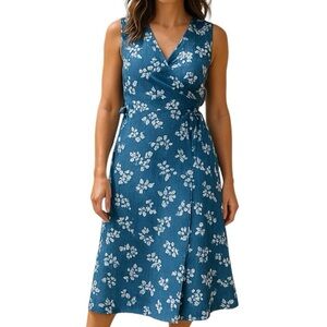 Draper James 8 Sleeveless Denim Wrap Midi Length Dress 100% Cotton